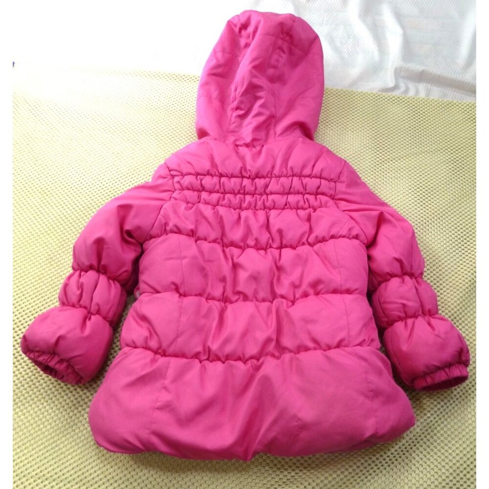 London Fog Girls Pink Puffer Coat W/ Hood & Floral Fleece Interior Size M 5-6 - Picture 2 of 11